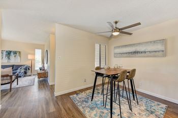 Dining area with ceiling fan